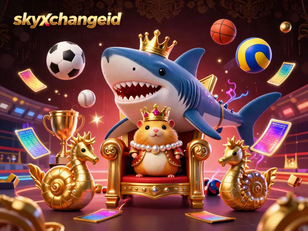 Experience the excitement of sports betting with skyxchangeid in this vibrant casino-themed digital illustration.