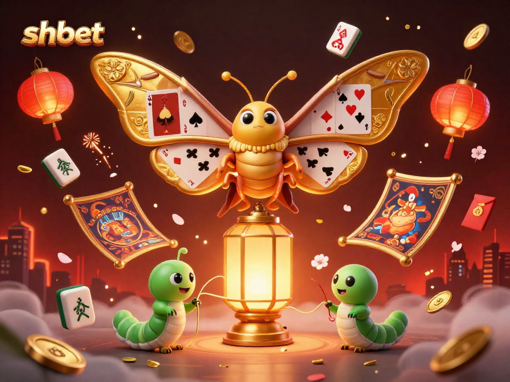Experience winning moments at shbet with a lively 3D casino scene featuring a vibrant atlas moth and dynamic game elements.