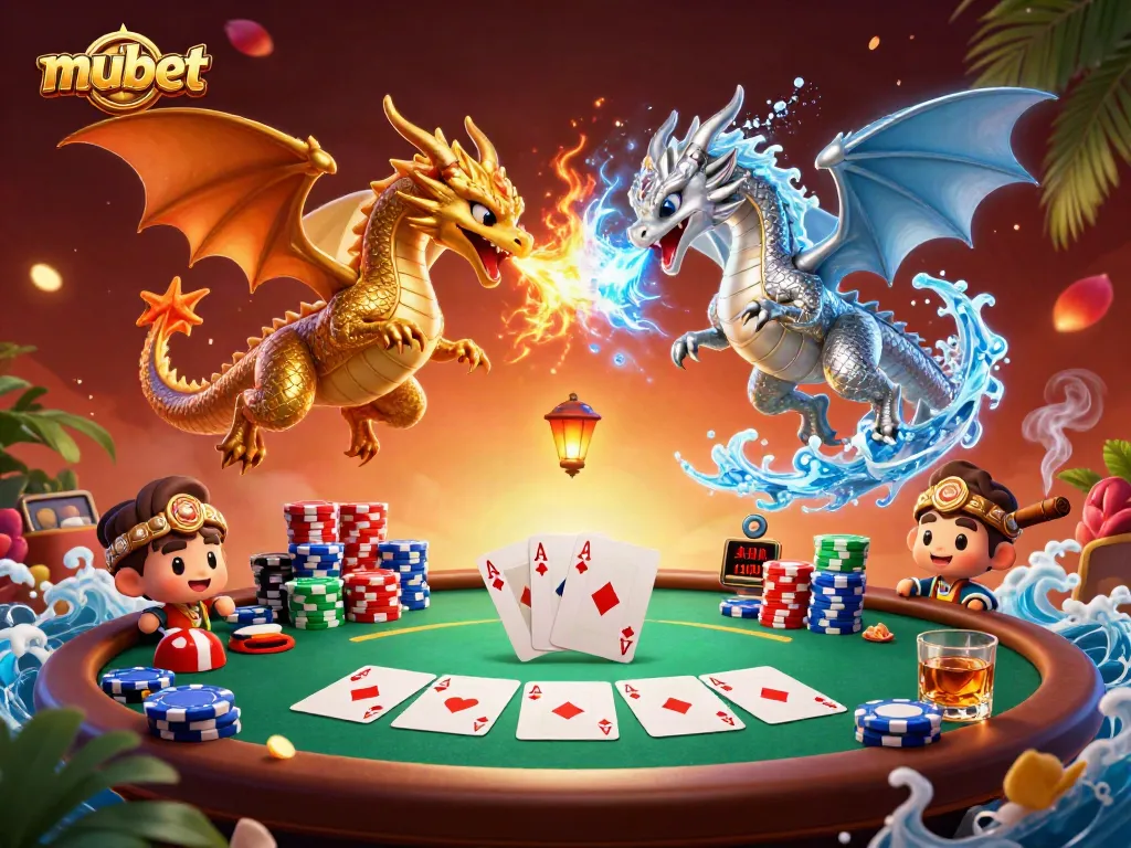 Engage in thrilling poker action with mubet's dual dragon scene, showcasing dynamic gameplay.