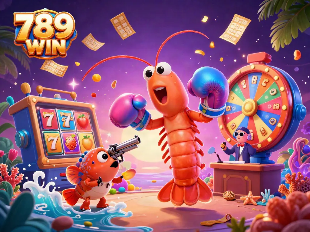 Experience exhilarating gaming with 789 WIN featuring colorful slot reels and vibrant characters in a dynamic casino scene.