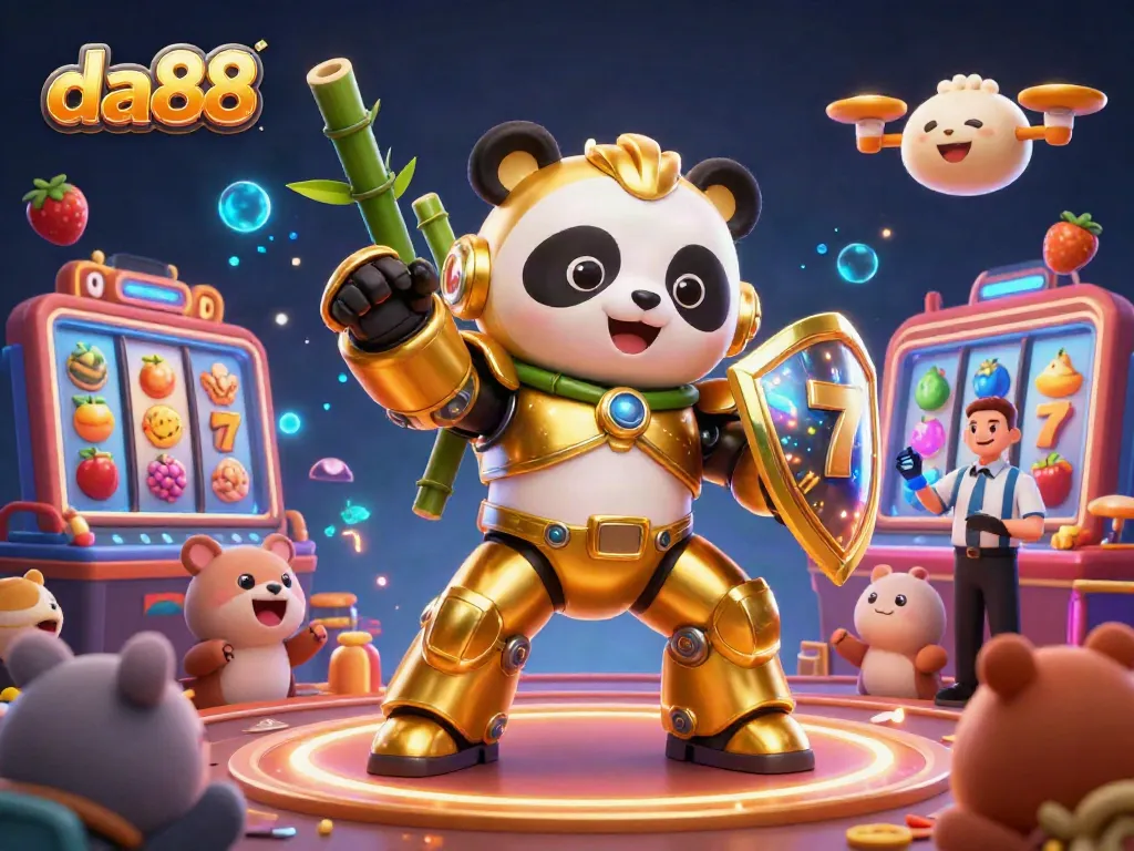 Engage with da88's exciting game dynamics in a vibrant casino ambiance with a golden panda theme.
