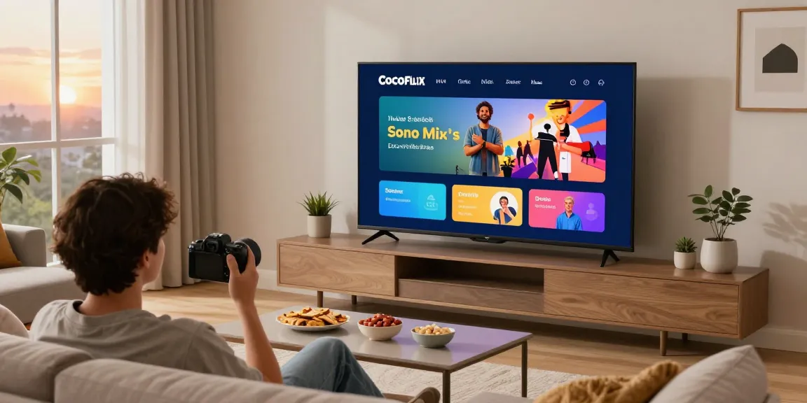 Person enjoying streaming on CocoFlix app in a cozy living room.