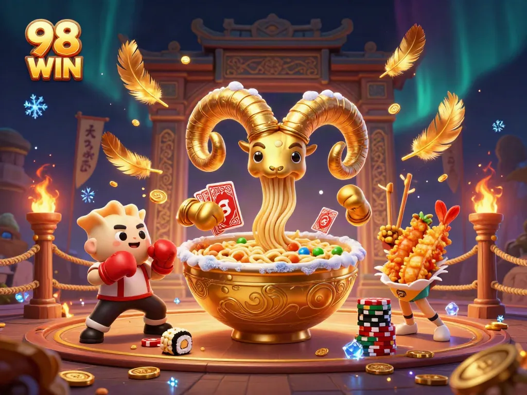 Engage with thrilling casino action in the vibrant scene of 98 WIN showcasing animated characters.