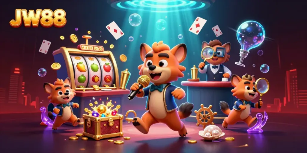 Experience the excitement at JW88 with vibrant hyenas in a casino atmosphere, blending fun and gaming.
