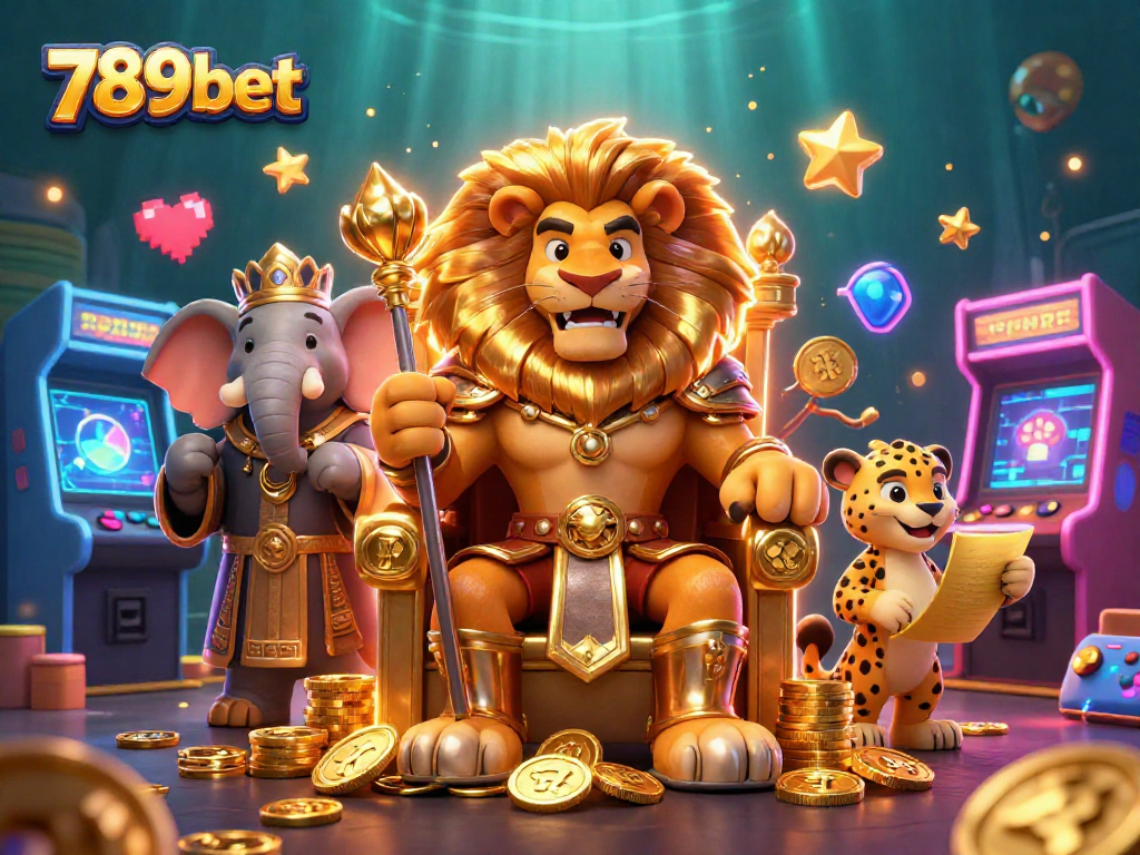 Engage in exciting gameplay with the 789bet lion king and gaming elements in this vibrant 3D illustration.
