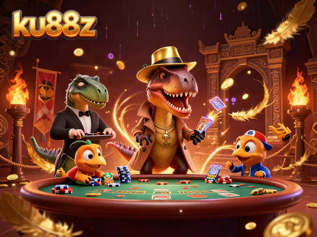 ku88z velociraptor card counter at a vibrant casino scene with chips and bright colors
