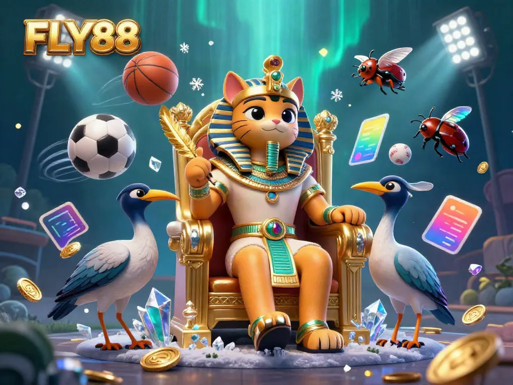 Experience the thrill of FLY88 with an exciting scene featuring a pharaoh cat in a casino environment.