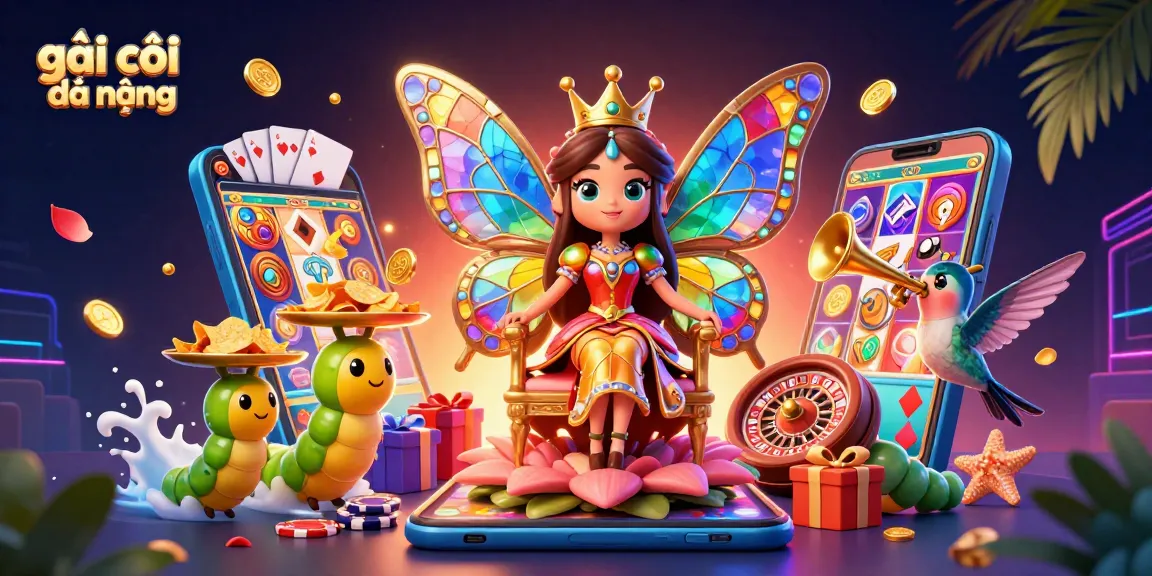 Engage in vibrant slots action with gái gọi đà nẵng, featuring a royal butterfly queen and colorful game elements.
