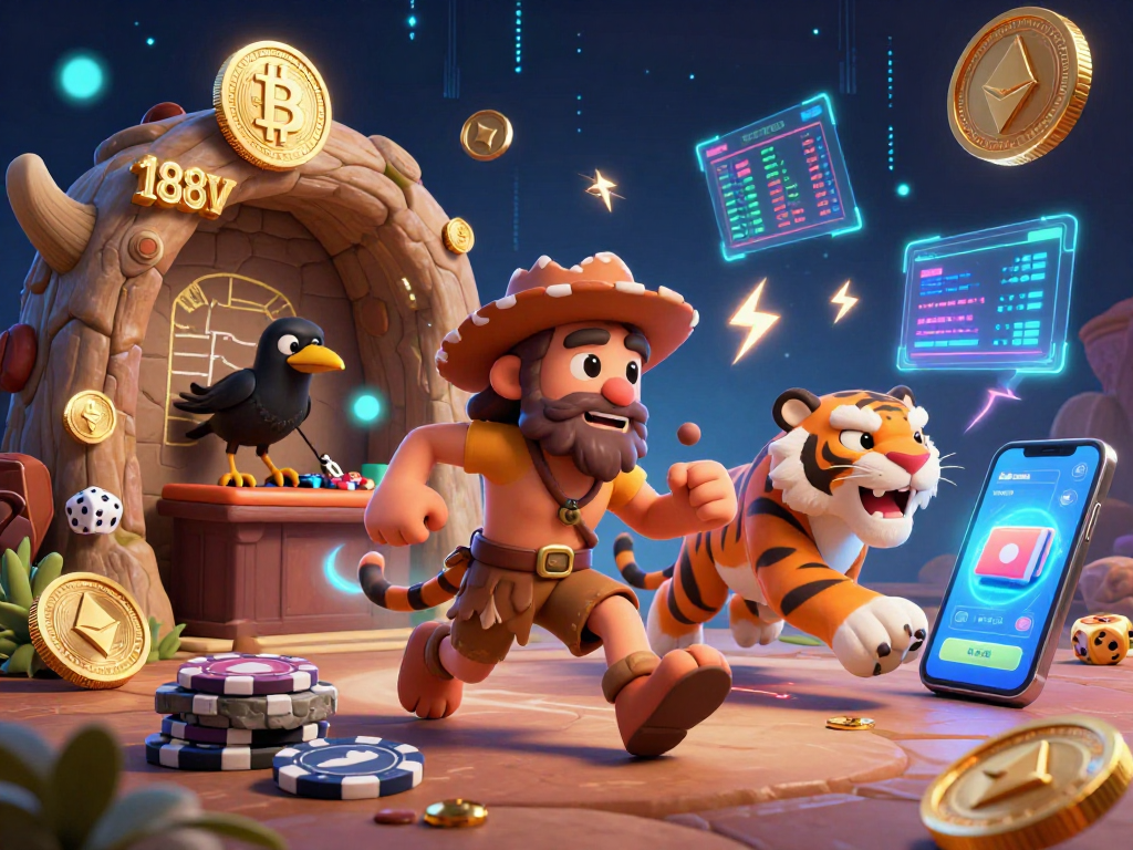 Engage with 188V in a dynamic casino scene featuring a fun caveman and sabertooth tiger.