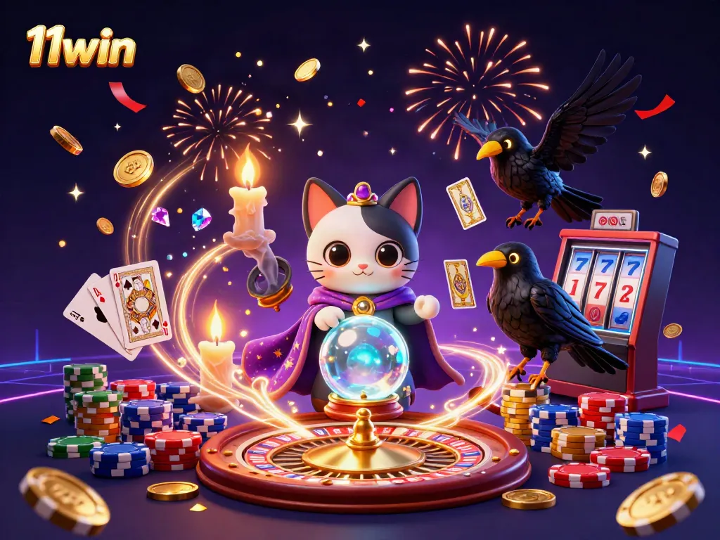 Play thrilling casino games with the mystical 11win, featuring dynamic characters and vibrant gold coins.