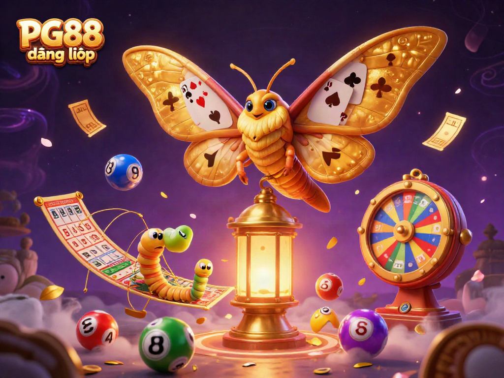 Experience luck with PG88 đăng nhập amidst a lively 3D casino scene featuring vibrant lottery balls and golden tickets.