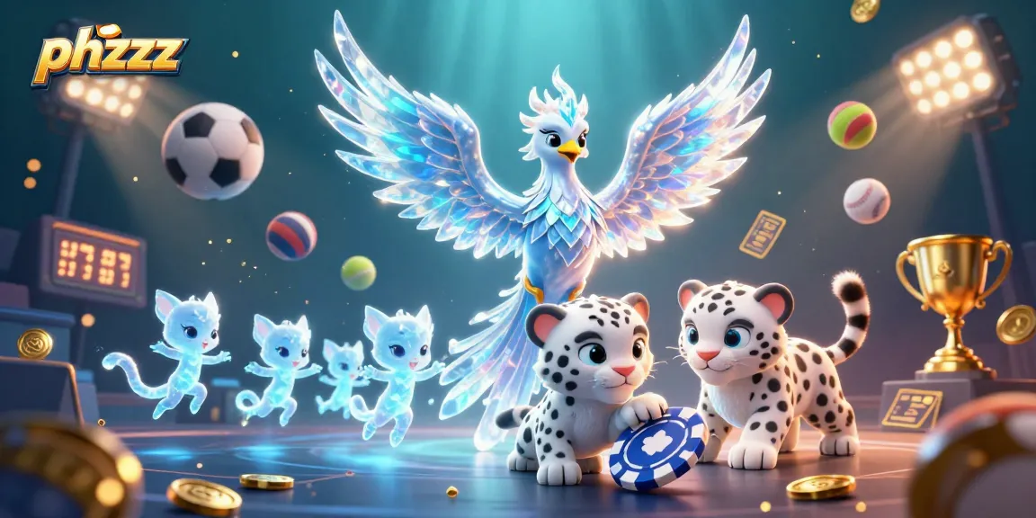 Join the phzzz fun with a lively scene featuring an ice phoenix, snow leopard, and vibrant gambling elements.