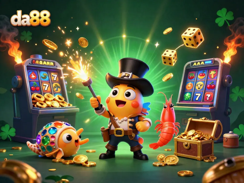 Experience exciting slots as da88's anglerfish attracts golden coins amidst a lively casino theme.