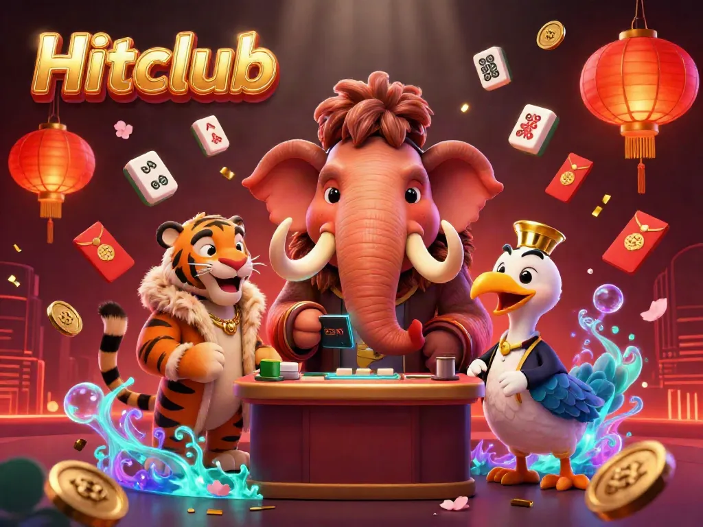 Experience high-stakes excitement at Hitclub with a vibrant casino scene featuring a mammoth bouncer, a saber-tooth tiger, and a dodo doorman.