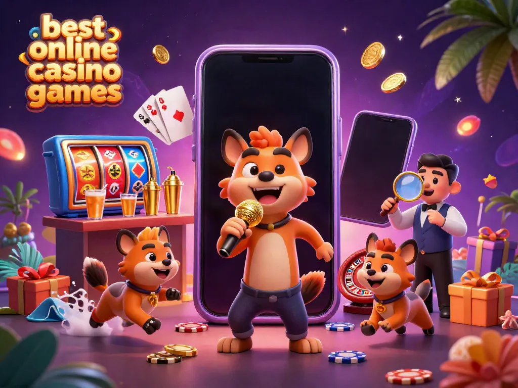 Dynamic scene showcasing best online casino games with hyena characters enjoying casino activities.