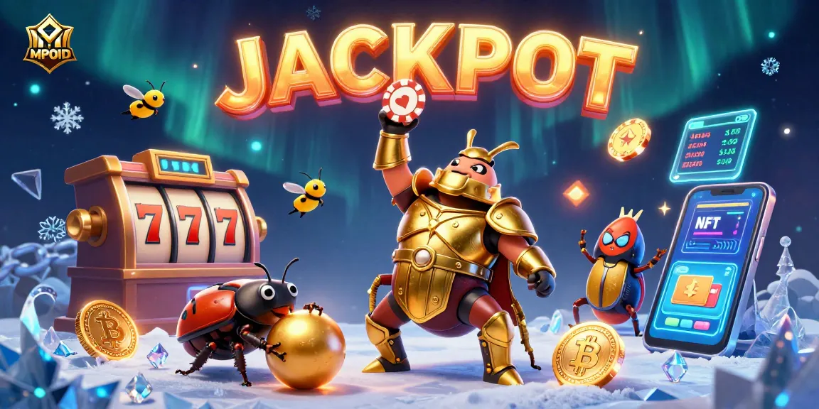Engage in thrilling MPOID gameplay featuring a triumphant beetle and jackpots in a lively digital casino.